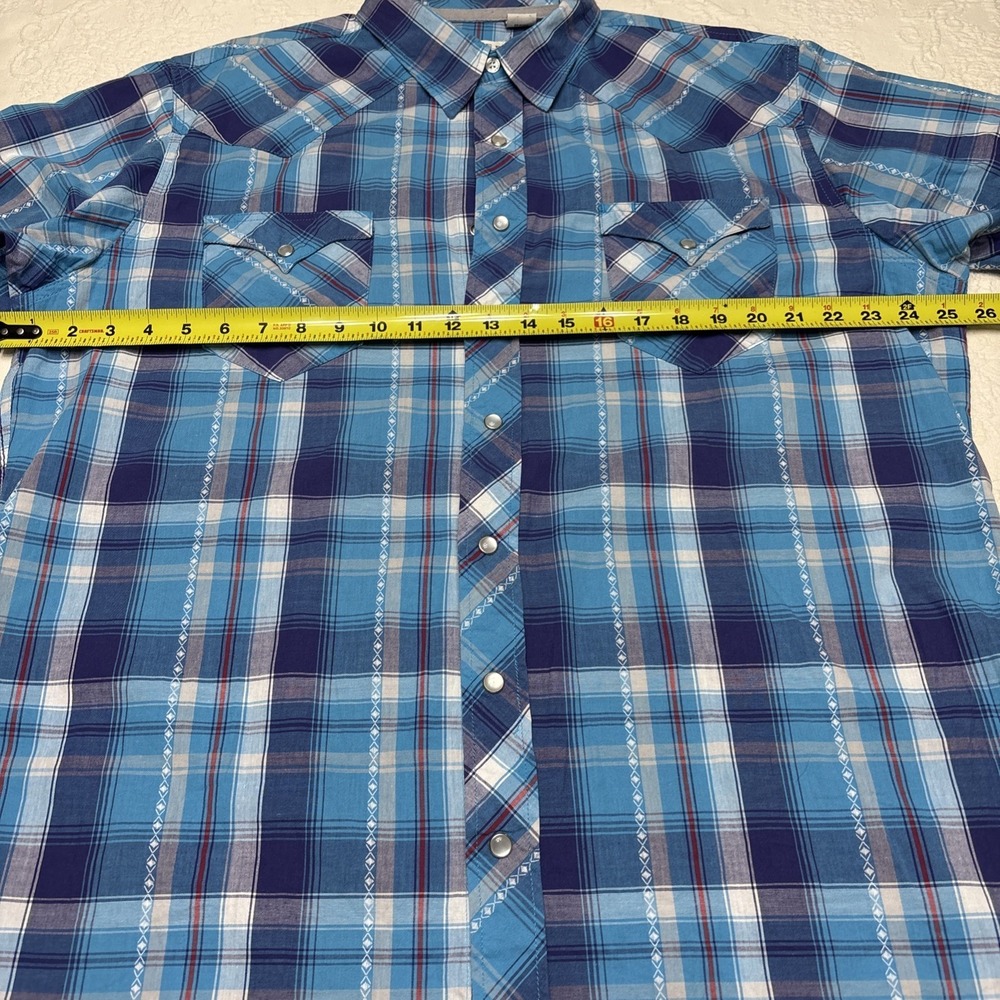 Roper Western Pearl Snap Shirt Mens X-Large Blue Plaid Embellished - Picture 5 of 12